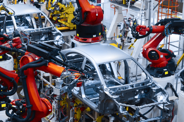 Engineer looking at a tablet in a factory